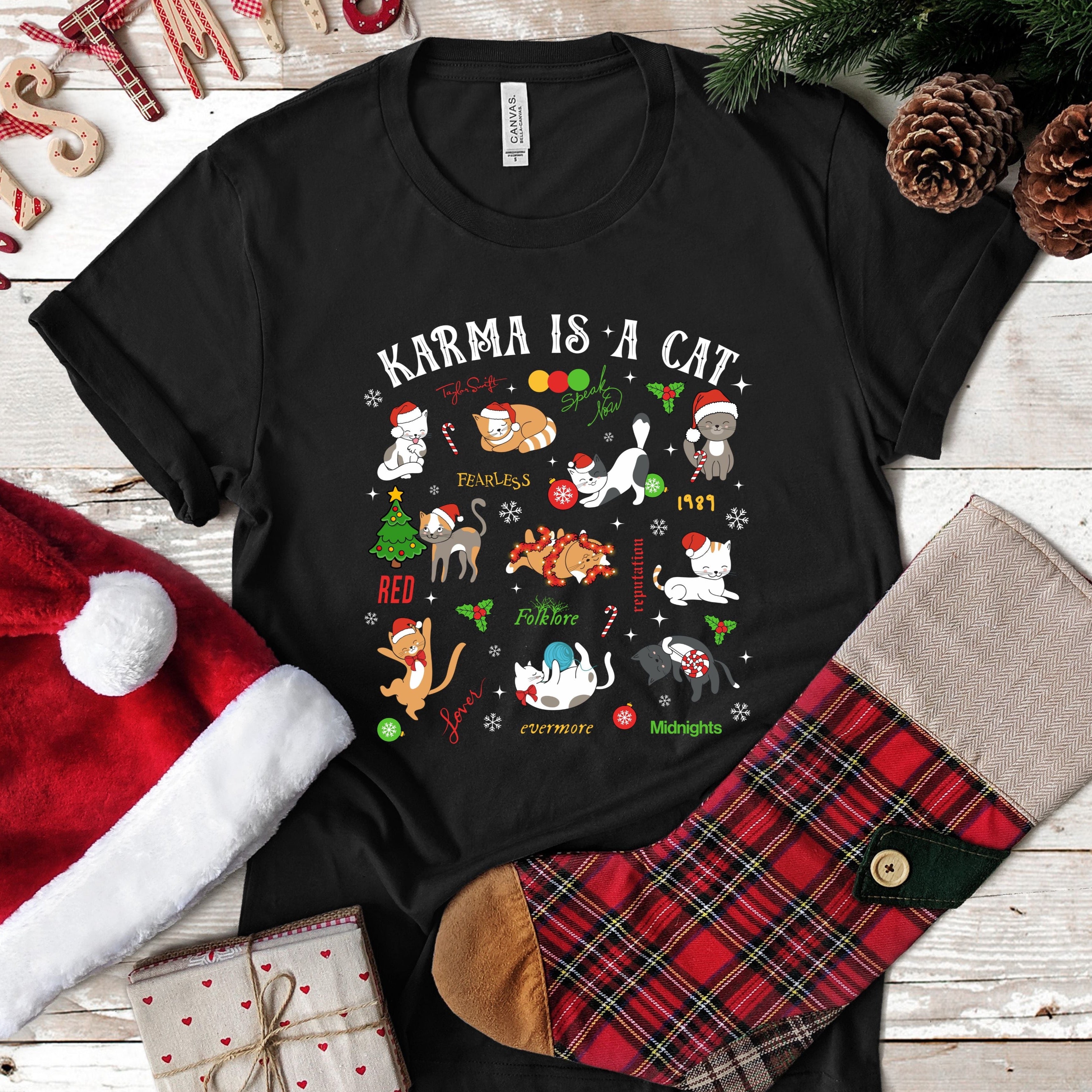 KARMA IS A CAT CHRISTMAS TSHIRT